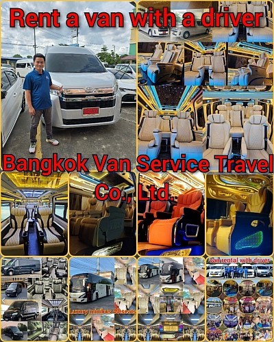BANGKOK VAN SERVICE TRAVEL CO.,LTD. 115/171 Sukjai Village, Nawamin C. 163, Intersection 15-10, Nawamin Rd., Nuanchan Subdistrict  B. Bueng Kum Bangkok 10230 Rent a City Tour Van in Bangkok The company rents a van with a driver, offers a rental service for a car with a driver, rental for a car with a driver, and is open 24 hours a day. Car pick-up and drop-off services are available throughout Thailand with over 10 years of experience and 24 hours a day. Personalized, convenient, cost-effective service offering a wide range of pre-booking, rental, airport pickup, and pre-booking options.